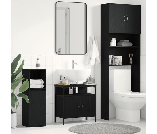 Mueble de baño para lavabo de madera de roble negro 60x30x60 cm