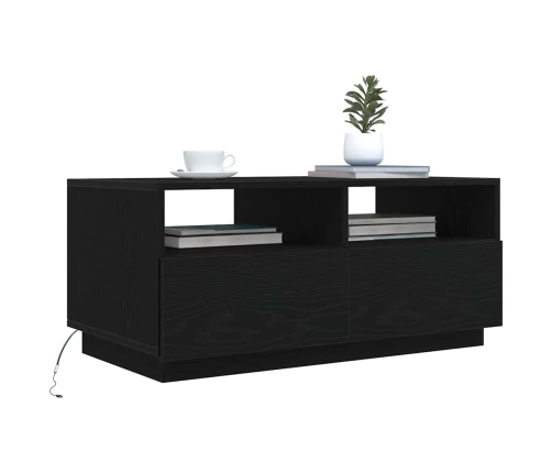 Mesa de centro con luces LED roble negro 90x49x40 cm