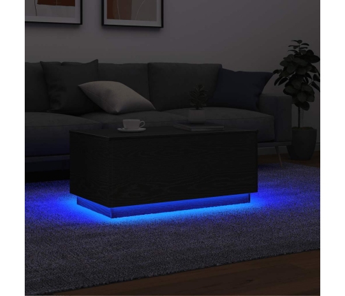 Mesa de centro con luces LED roble negro 90x49x40 cm