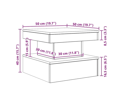 Mesa de centro con luces LED roble negro 50x50x40 cm