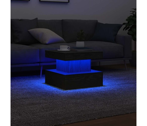 Mesa de centro con luces LED roble negro 50x50x40 cm