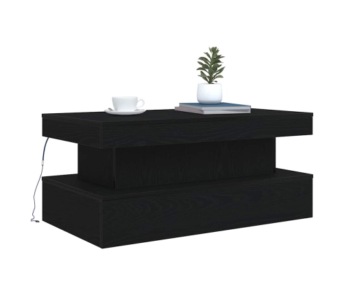 Mesa de centro con luces LED roble negro 90x50x40 cm