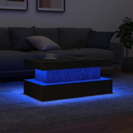 Mesa de centro con luces LED roble negro 90x50x40 cm