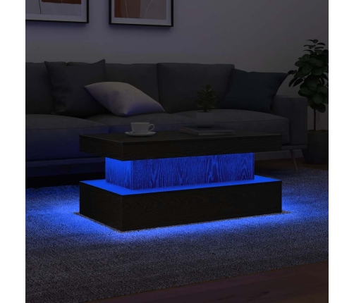 Mesa de centro con luces LED roble negro 90x50x40 cm