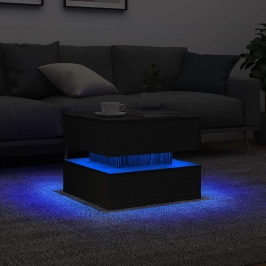 Mesa de centro con luces LED roble negro 50x50x40 cm