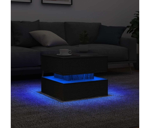 Mesa de centro con luces LED roble negro 50x50x40 cm