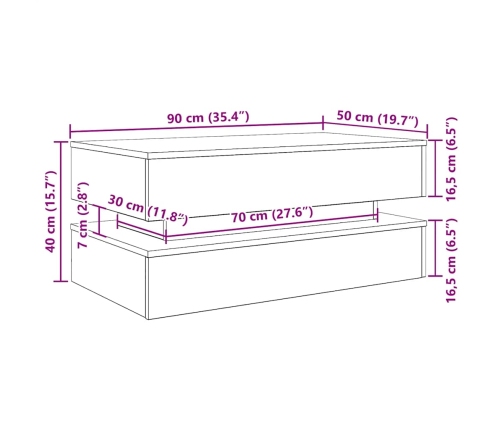 Mesa de centro con luces LED roble negro 90x50x40 cm