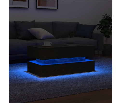 Mesa de centro con luces LED roble negro 90x50x40 cm