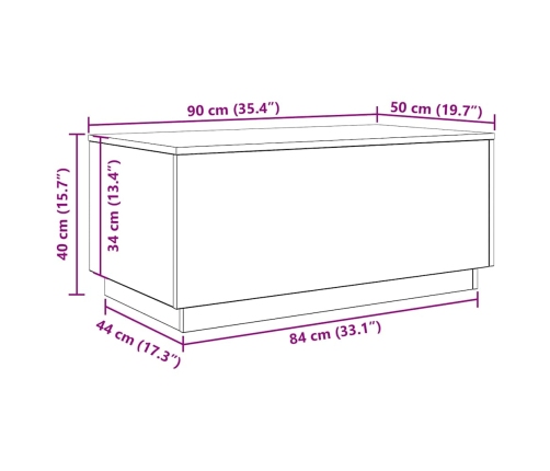 Mesa de centro con luces LED roble negro 90x50x40 cm