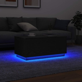 Mesa de centro con luces LED roble negro 90x50x40 cm