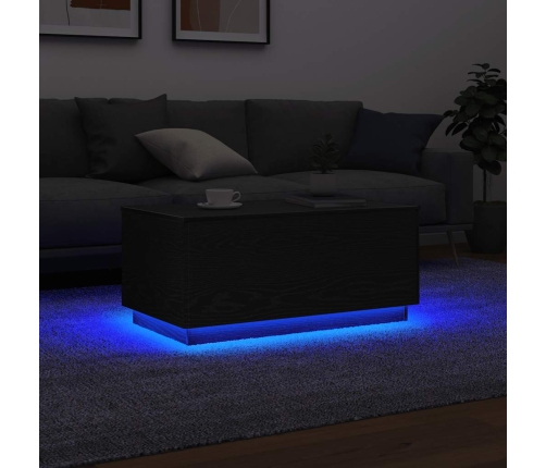 Mesa de centro con luces LED roble negro 90x50x40 cm