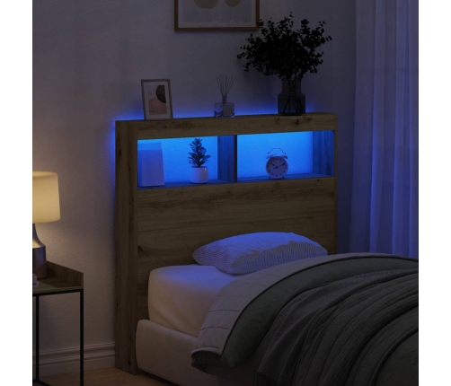 Cabecero de cama con LED roble artesanal 100x17x102 cm