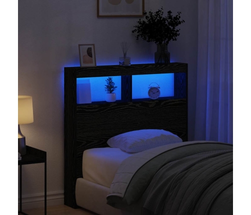 Cabecero de cama con LED roble negro 100x17x102 cm