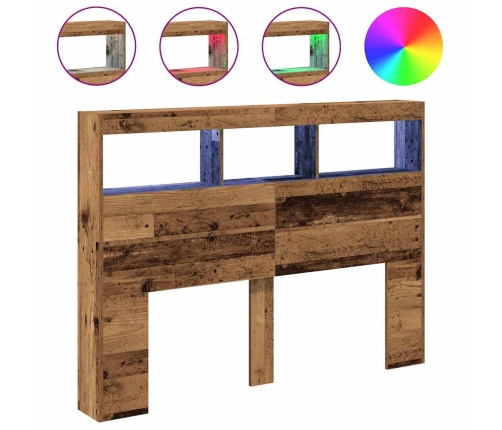 Cabecero de cama con LED madera vieja 140x17x102 cm