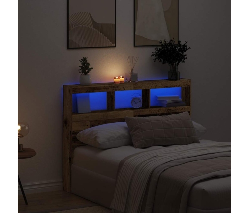 Cabecero de cama con LED madera vieja 140x17x102 cm