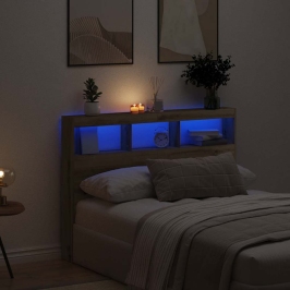 Cabecero de cama con LED roble artesanal 140x17x102 cm