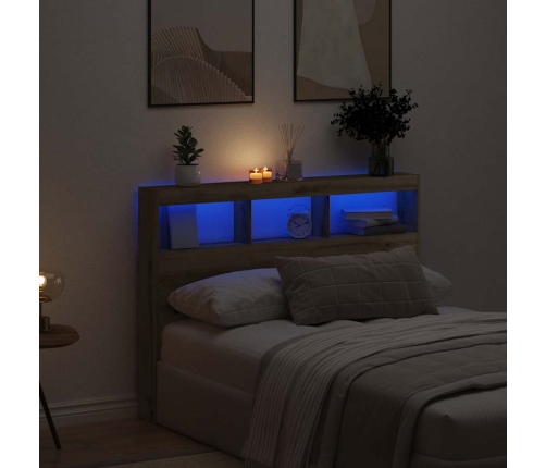 Cabecero de cama con LED roble artesanal 140x17x102 cm