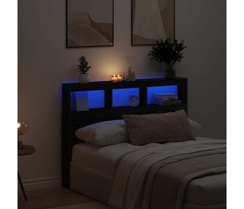 Cabecero de cama con LED roble negro 140x17x102 cm