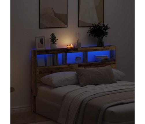 Cabecero de cama con LED madera vieja 160x17x102 cm