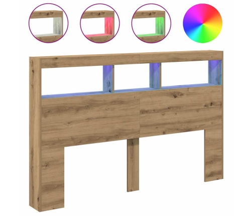 Cabecero de cama con LED roble artesanal 160x17x102 cm