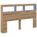 Cabecero de cama con LED roble artesanal 160x17x102 cm