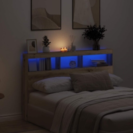 Cabecero de cama con LED roble artesanal 160x17x102 cm