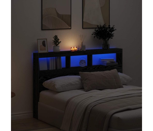 Cabecero de cama con LED roble negro 160x17x102 cm