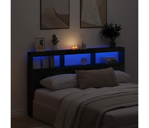 Cabecero de cama con LED roble negro 180x17x102 cm