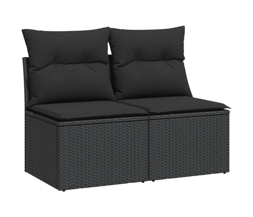Set sofás jardín y cojines 2 pzas ratán sintético acacia negro