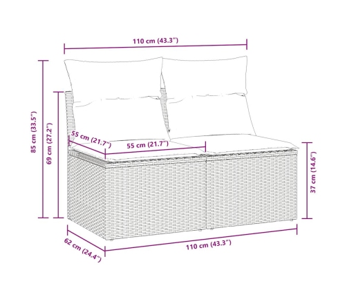 Set sofás jardín y cojines 2 pzas ratán sintético acacia beige