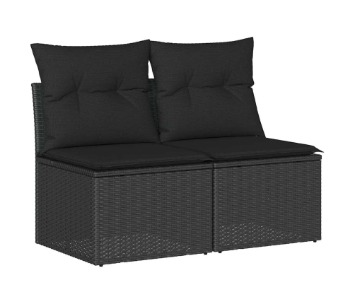 Set sofás jardín y cojines 2 pzas ratán sintético acacia negro