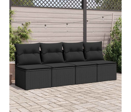 Set sofás jardín y cojines 2 pzas ratán sintético acacia negro