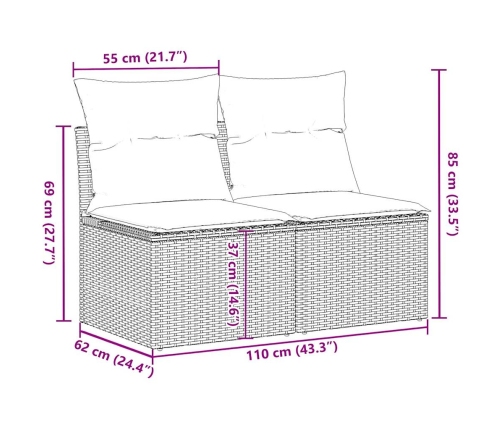 Set sofás jardín y cojines 2 pzas ratán sintético acacia beige