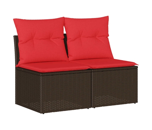 Set sofás jardín y cojines 2 pzas ratán sintético acacia marrón