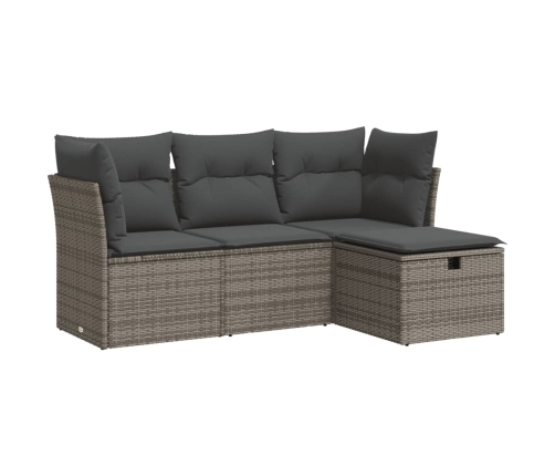 Set de sofás de jardín 4 pzas y cojines ratán sintético gris