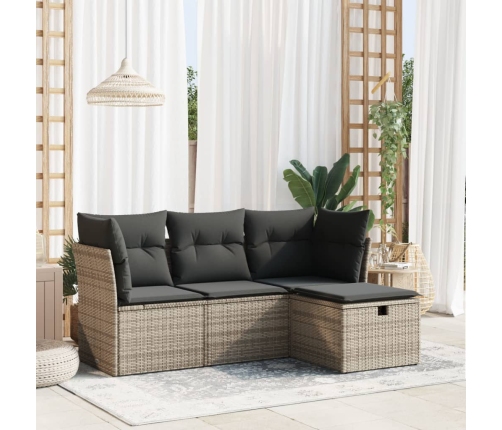 Set de sofás de jardín 4 pzas y cojines ratán sintético gris
