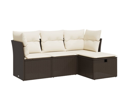 Set de sofás de jardín 4 pzas y cojines ratán sintético marrón