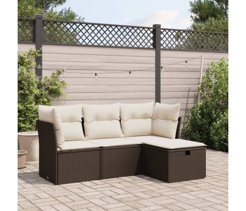 Set de sofás de jardín 4 pzas y cojines ratán sintético marrón