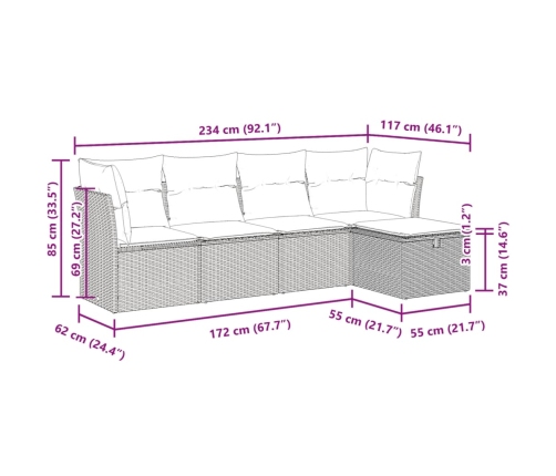 Set de muebles de jardín 5 pzas y cojines ratán sintético negro