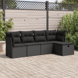 Set de muebles de jardín 5 pzas y cojines ratán sintético negro