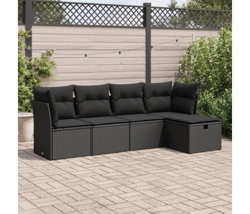 Set de muebles de jardín 5 pzas y cojines ratán sintético negro