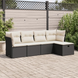 Set de muebles de jardín 5 pzas y cojines ratán sintético negro
