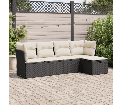 Set de muebles de jardín 5 pzas y cojines ratán sintético negro