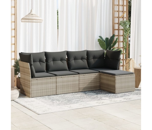 Set de sofás jardín y cojines 5 pzas ratán sintético gris claro