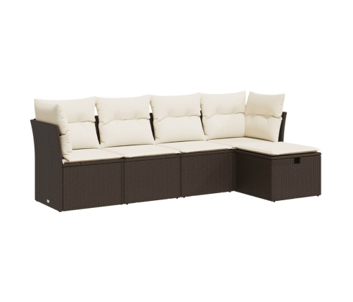 Set comedor de jardín 5 piezas y cojines ratán sintético marrón