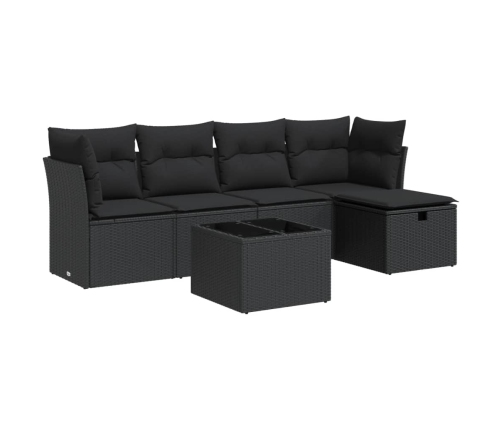 Set de sofás de jardín 6 piezas y cojines ratán sintético negro