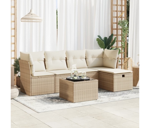 Juego de sofás jardín con cojines 6 pzas ratán sintético beige