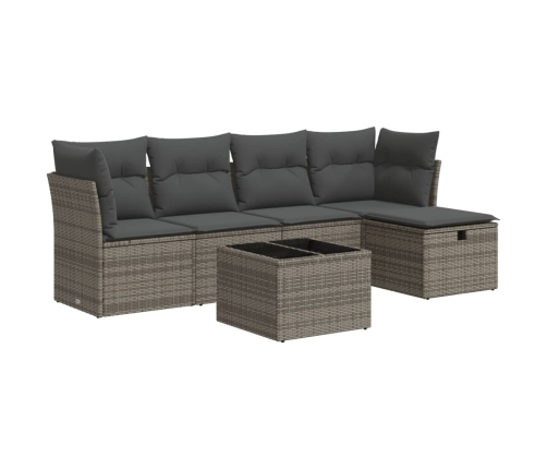 Set de muebles de jardín 6 pzas y cojines ratán sintético gris