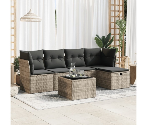 Set de muebles de jardín 6 pzas y cojines ratán sintético gris