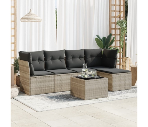 Set de sofás de jardín 6 pzas y cojines ratán sintético gris